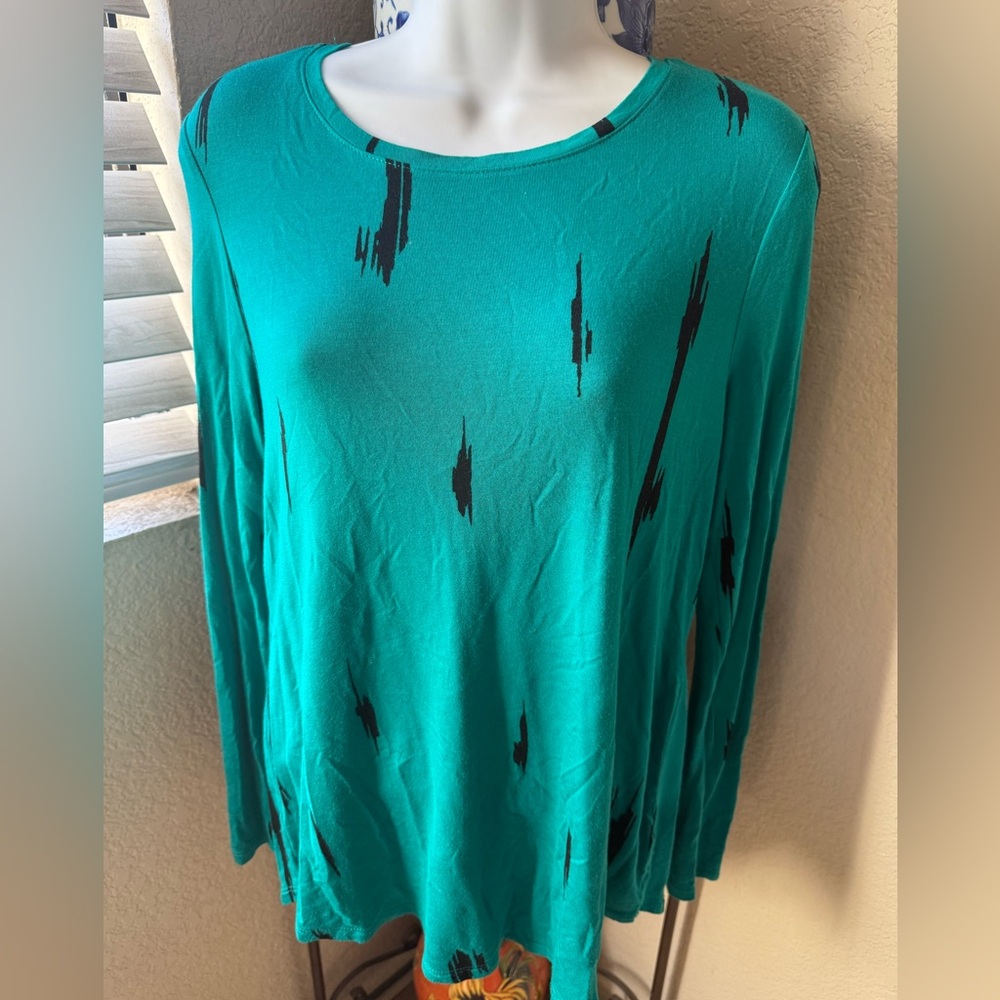 Apt. 9 Teal and Black Long Sleeve Women's Top